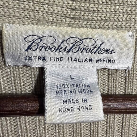 Brooks Brothers Beige 100% Italian Merino Wool Ribbed Cardigan - Picture 5 of 6